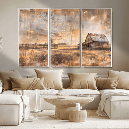 FARM2-MGV-FC-48X32-3P_White-Rustic Farmhouse Wall Art Canvas Print, Framed Old Barn Art Picture Print, Southwestern Farmhouse Perfect Rustic Decor Artwork