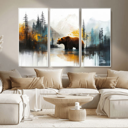 50308-MGV-CV-36X24-Bear Wilderness Wall Art – Mountain Forest Canvas Print, Rustic Cabin Decor with Wildlife Landscape, Nature Artwork for Lodge,