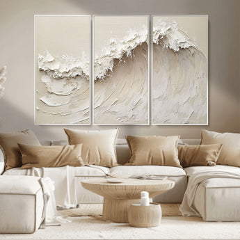 45175-MGV-CV-36X24-Textured Wave Wall Art Canvas Print, Framed Minimal Seascape Art Picture Print, Elegant Wave Perfect Modern Coastal Decor Artwork