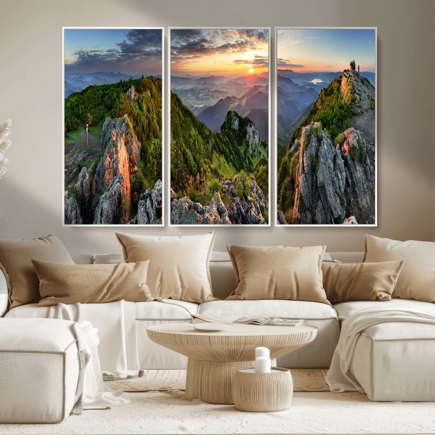 51582565-MGV-CV-36X24-Mountain Sunrise Panorama Wall Art – Scenic Landscape Canvas Print, Hiking Adventure Nature Photography, Large Mountain Range Wall