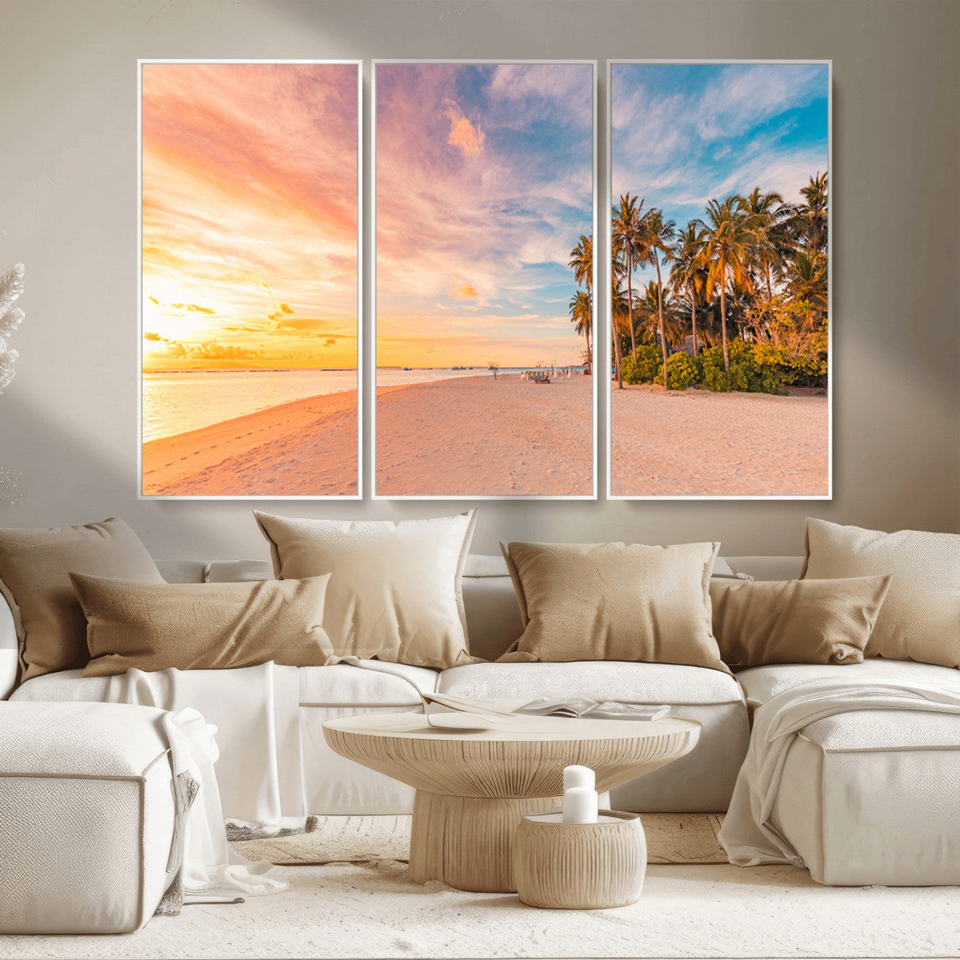 41542880-MGV-CV-36X24-Tropical Beach Wall Art Canvas Print, Framed Palm Trees Art Picture Print, Sunset Shore Perfect Tropical Coastal Decor Artwork
