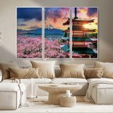 32331262-MGV-CV-36X24-Mount Fuji Japan Wall Art – Cherry Blossom Landscape Canvas Print, Chureito Pagoda Sunset Photography, Japanese Nature Travel