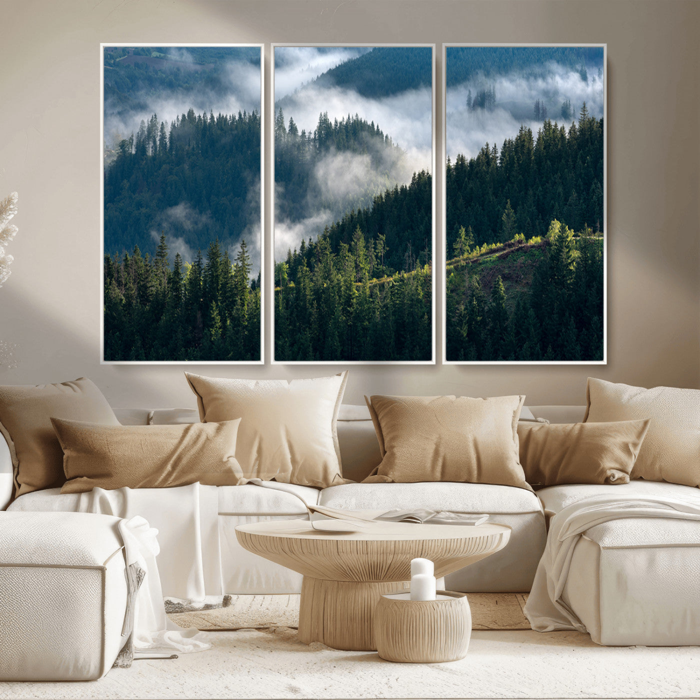 84598503-MGV-CV-36X24-Misty Forest Wall Art Canvas Print, Framed Pine Hills Art Picture Print, Moody Hills Perfect Moody Woodland Decor Artwork