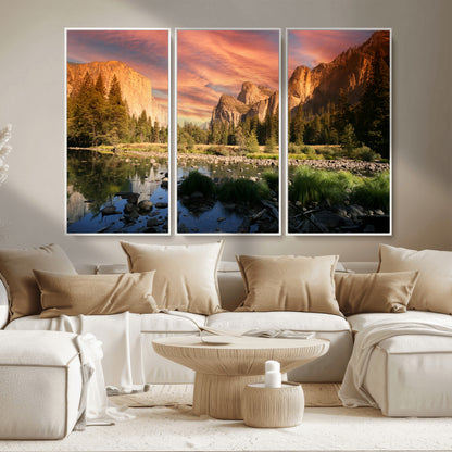 31199457-MGV-CV-36X24-Yosemite Valley Wall Art Canvas Print, Framed El Capitan Art Picture Print, Sunset Sky Perfect Vibrant Western Decor Artwork