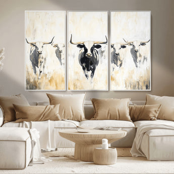40397799-MGV-CV-36X24-Texas Longhorn Wall Art Canvas Print, Framed Rustic Herd Art Picture Print, Western Bull Perfect Neutral Western Decor Artwork