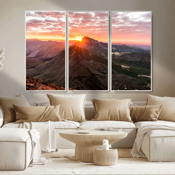 50957419-MGV-CV-36X24-Mountain Sunrise Wall Art Canvas Print, Framed Alpine Ridge Art Picture Print, Mountain Range Perfect Vibrant Rustic Decor Artwork