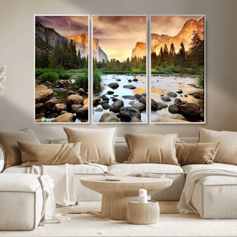 90956031-MGV-CV-36X24-Yosemite Valley Wall Art – Scenic Mountain River Landscape Canvas Print, Nature Photography for Living Room, Bedroom, Cabin,
