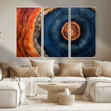 72209152-MGV-CV-36X24-Abstract Tree Ring Wall Art – Vibrant Blue Orange Wood Grain Canvas Print, Rustic Modern Nature Artwork for Living Room, Office,