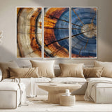 18032999-MGV-CV-36X24-Tree Ring Wall Art – Blue Brown Abstract Wood Slice Canvas Print, Rustic Modern Nature Decor for Living Room, Office, Bedroom or