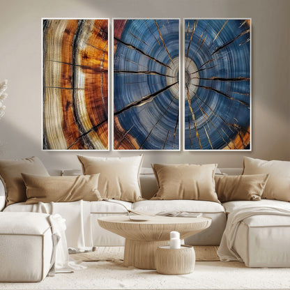 82059233-MGV-CV-36X24-Rustic Tree Ring Wall Art – Natural Wood Texture Canvas Print, Framed Abstract Tree Stump for Farmhouse, Log Cabin, Wooden House