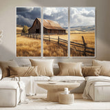 38758826-MGV-CV-36X24-Rustic Barn Wall Art Canvas Print, Framed Moody Barn Art Picture Print, Golden Field Perfect Rustic Farmhouse Decor Artwork