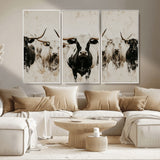 12027562-MGV-CV-36X24-Longhorn Cattle Wall Art Canvas Print, Framed Bison Herd Art Picture Print, Cattle Group Perfect Rustic Farmhouse Decor Artwork