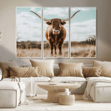 39350715-MGV-CV-36X24-Texas Longhorn Wall Art Canvas Print, Framed Longhorn Cow Art Picture Print, Western Cattle Perfect Rustic Western Decor Artwork