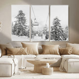 55003599-MGV-CV-36X24-Snowy Ski Lift Wall Art Canvas Print, Framed Winter Forest Art Picture Print, Ski lift Ride Perfect Winter Lodge Decor Artwork