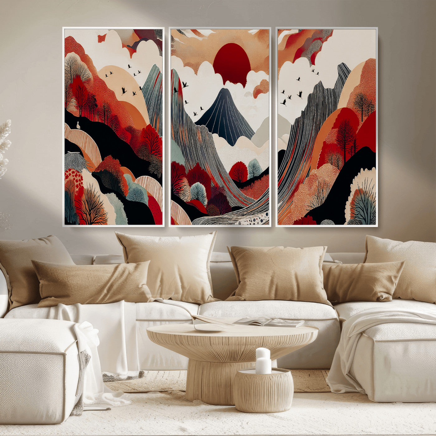 59495752-MGV-CV-36X24-Abstract Mountain Wall Art Canvas Print, Framed Vibrant Landscape Art Picture Print, Nature Drawing Perfect Contemporary