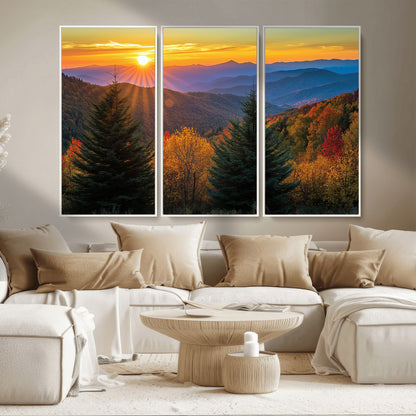 36964931-MGV-CV-36X24-Autumn Mountains Wall Art Canvas Print, Framed Sunset Glow Forest Art Picture Print, Golden Trees Perfect Vibrant Nature Decor