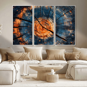 81894502-MGV-CV-36X24-Burnt Wood Wall Art Canvas Print, Framed Aged Timber Art Picture Print, Rustic Tree Slice Perfect Rustic Decor Artwork for Home,