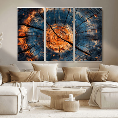 81894502-MGV-CV-36X24-Burnt Wood Wall Art Canvas Print, Framed Aged Timber Art Picture Print, Rustic Tree Slice Perfect Rustic Decor Artwork for Home,