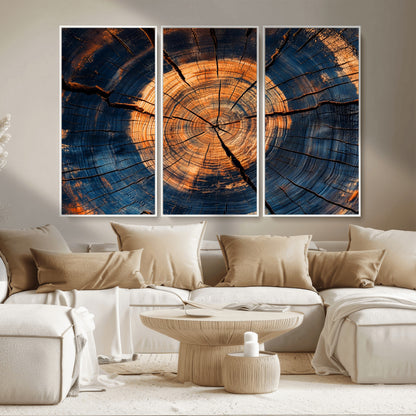 18975622-MGV-CV-36X24-Burnt Wood Wall Art Canvas Print, Framed Aged Timber Art Picture Print, Rustic Tree Slice Perfect Rustic Decor Artwork for Home,