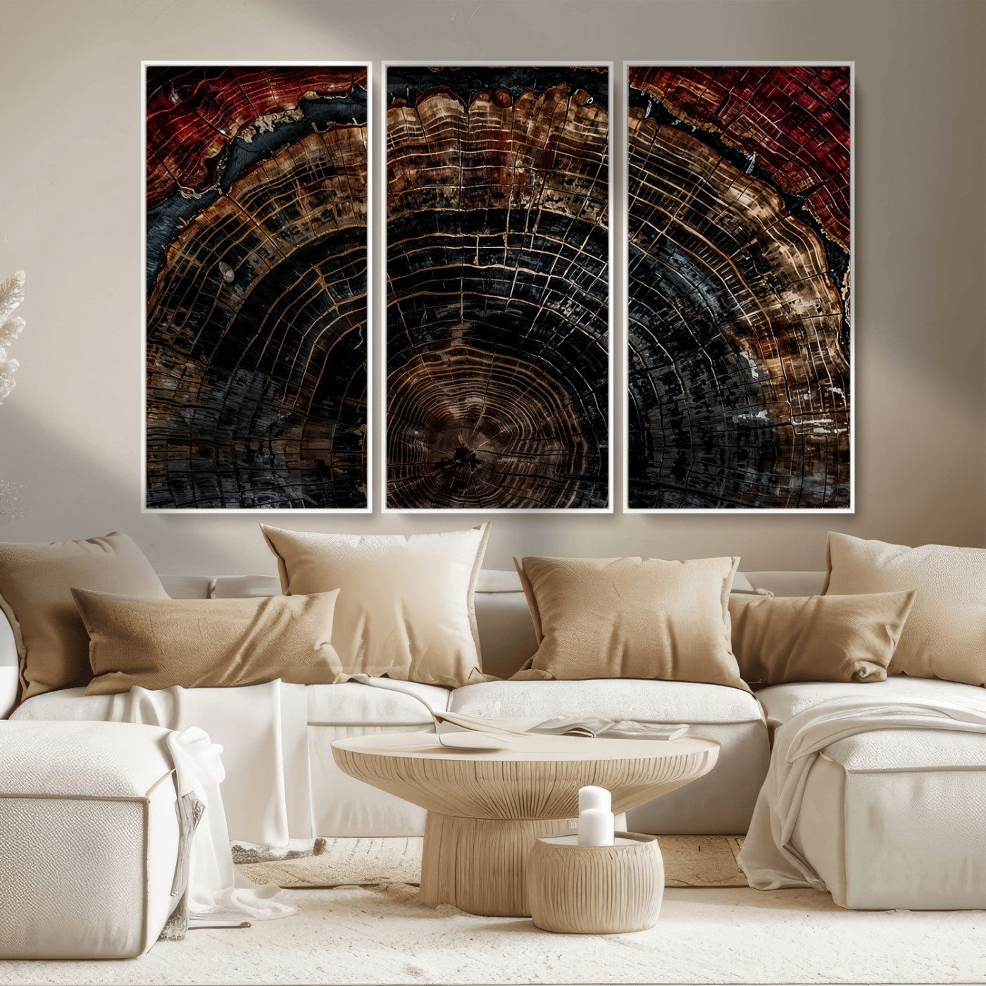 43686762-MGV-CV-36X24-Dark Wood Ring Wall Art Canvas Print, Framed Abstract Wood Tree Art Picture Print, Rustic Tree Slice Perfect Rustic Decor Artwork