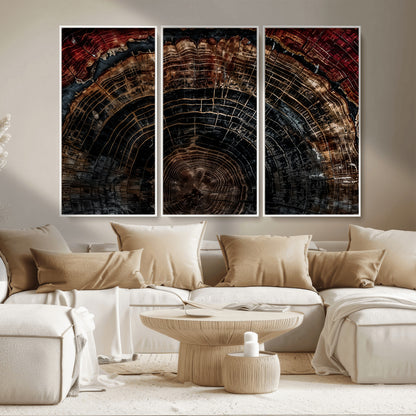 43686762-MGV-CV-36X24-Dark Wood Ring Wall Art Canvas Print, Framed Abstract Wood Tree Art Picture Print, Rustic Tree Slice Perfect Rustic Decor Artwork