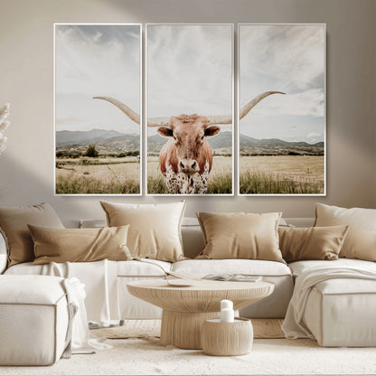 80054319-MGV-CV-36X24-Longhorn Wall Art – Rustic Western Canvas Print, Majestic Bull Artwork for Farmhouse, Ranch or Living Room