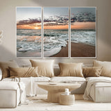 40632752-MGV-CV-36X24-Ocean Sunset Wall Art Canvas Print, Framed Beach Waves Art Picture Print, Coastal Scene Perfect Coastal Decor Artwork