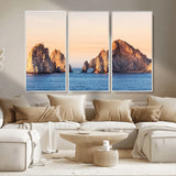 72996116-MGV-CV-36X24-El Arco Wall Art Canvas Print, Framed Cabo Rocks Art Picture Print, Ocean Arch Perfect Golden Coastal Landmark Decor Artwork