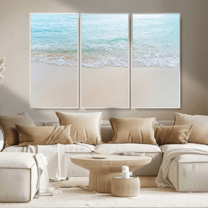 77194056-MGV-CV-36X24-Soft Shoreline Wall Art Canvas Print, Framed Gentle Waves Art Picture Print, Clear Water Perfect Minimalist Coastal Decor Artwork