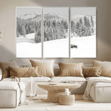 68081143-MGV-CV-36X24-Snowy Bison Wall Art Canvas Print, Framed Winter Forest Art Picture Print, Lone Bison Perfect Monochrome Winter Wild Decor Artwork