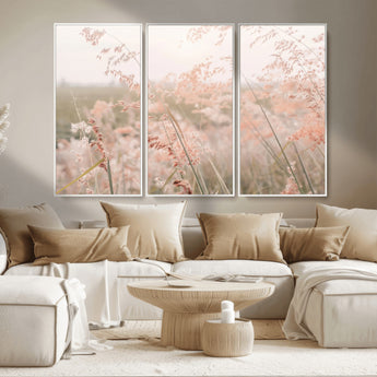 79164340-MGV-CV-36X24-Pastel Grasses Wall Art Canvas Print, Framed Soft Meadow Art Picture Print, Field in Breeze Perfect Pastel Minimal Decor Artwork
