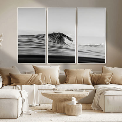 24029476-MGV-CV-36X24-Black Wave Wall Art Canvas Print, Framed Abstract Surf Art Picture Print, Minimalist Ocean Perfect Minimalist Coastal Decor