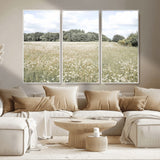 43258946-MGV-CV-36X24-Daisy Field Wall Art Canvas Print, Framed Pastel Flower Art Picture Print, Meadow Bloom Perfect Scandinavian Minimalist Decor