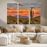 25332783-MGV-CV-36X24-Saguaro Cactus Wall Art Canvas Print, Framed Arizona Sunset Art Picture Print, Sonoran Desert Perfect Southwestern Boho Decor