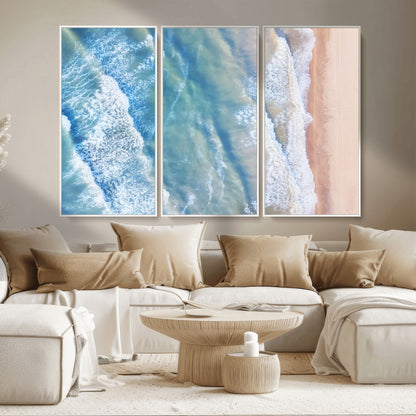 17641845-MGV-CV-36X24-Aerial Ocean Wall Art Canvas Print, Framed Blue Waves Art Picture Print, Sandy Shoreline Perfect Modern Coastal Decor Artwork