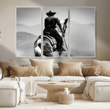 83102464-MGV-CV-36X24-Western Cowboy Wall Art Canvas Print, Framed Monochrome Horse Art Picture Print, Western Equestrian Perfect Rustic Western Decor