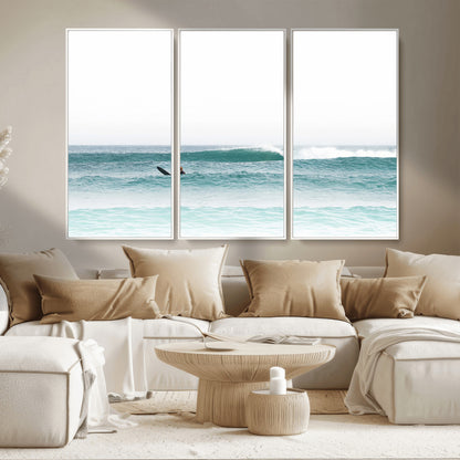 56345117-MGV-CV-36X24-Minimalist Surfing Wall Art Canvas Print, Framed Ocean Waves Art Picture Print, Soft Ocean Perfect Minimalist Coastal Decor