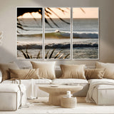 24896468-MGV-CV-36X24-Sunset Surf Wall Art Canvas Print, Framed Golden Waves Art Picture Print, Tropical Ocean Perfect Tropical Boho Decor Artwork