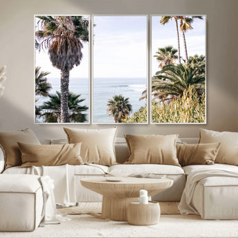51404565-MGV-CV-36X24-Palm Trees Wall Art Canvas Print, Framed Ocean Breeze Art Picture Print, Coastal View Perfect Tropical Coastal Decor Artwork