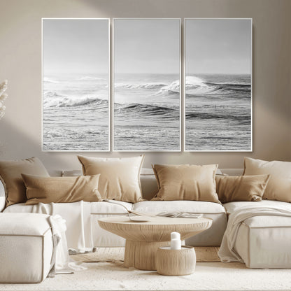 98634812-MGV-CV-36X24-Black and White Ocean Waves Wall Art – Minimalist Sea Canvas Print, Coastal Photography Decor for Living Room, Bedroom or Office