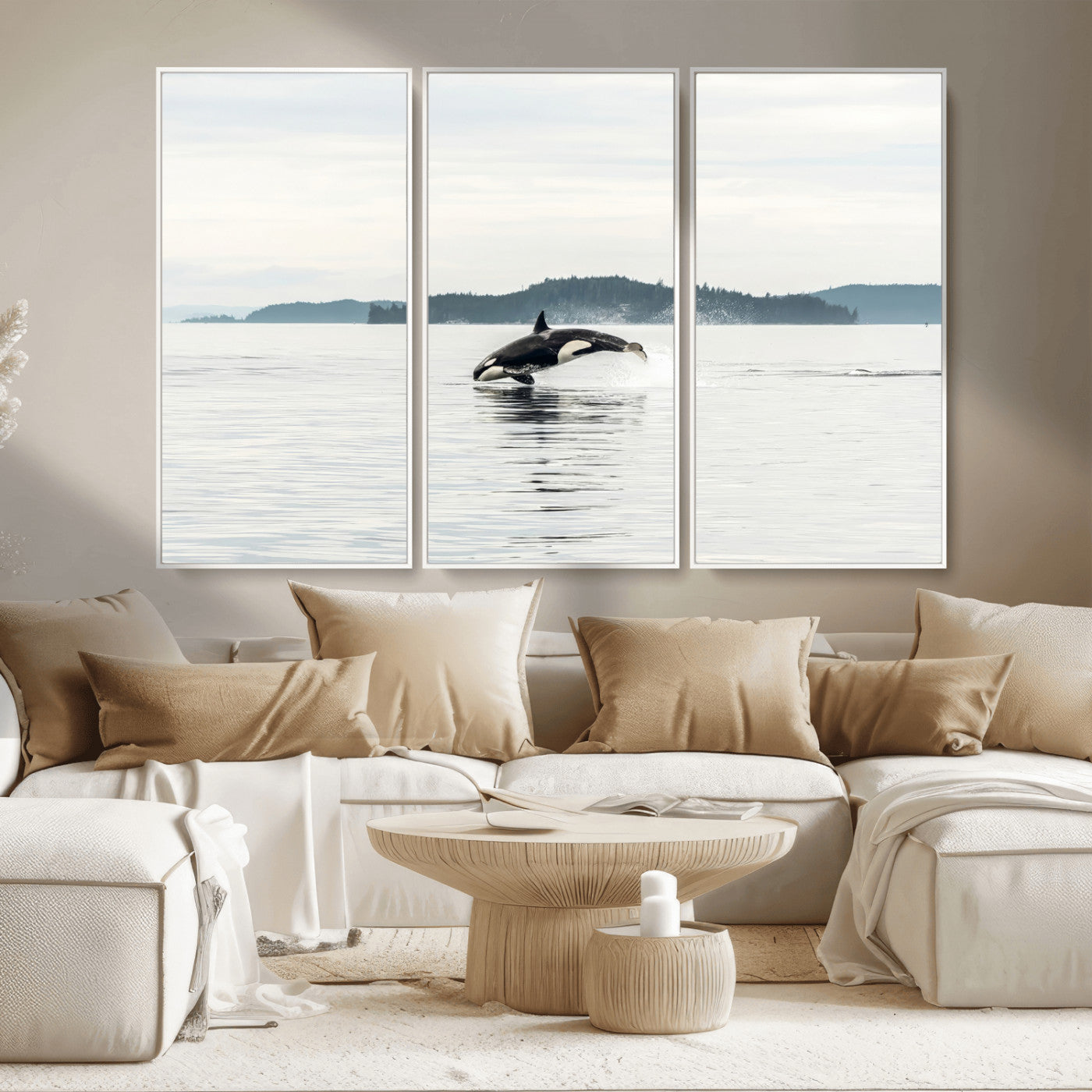 10157174-MGV-CV-36X24-Orca Whale Wall Art Canvas Print, Framed Black White Whale Art Picture Print, Minimalist Ocean Perfect Coastal Minimalist Decor