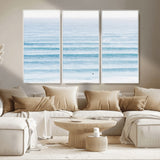 77145995-MGV-CV-36X24-Ocean Simplicity Wall Art Canvas Print, Framed Surfer on Water Art Picture Print, Light Blue Perfect Coastal Minimalist Decor