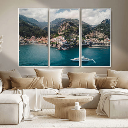 20321590-MGV-CV-36X24-Amalfi Coast Wall Art Canvas Print, Framed Italy Travel Art Picture Print, Mediterranean Landscape Perfect Mediterranean Coastal