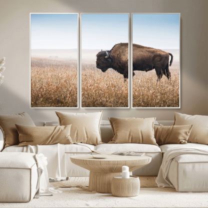99620201-MGV-CV-36X24-Wild Bison Wall Art Canvas Print, Framed Bison in Prairie Art Picture Print, Rustic Western Perfect Rustic Western Decor Artwork