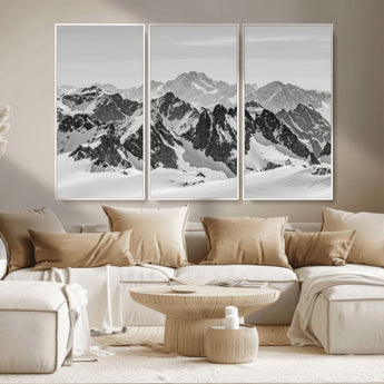 32399691-MGV-CV-36X24-Snowy Mountain Wall Art Canvas Print, Framed Mountain Peaks Art Picture Print, Alpine Mountains Perfect Minimalist Alpine Decor