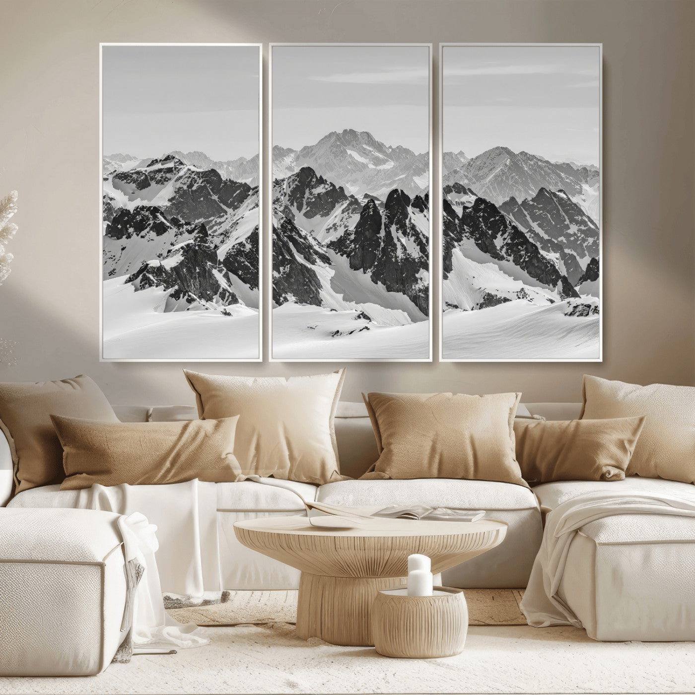 46884246-MGV-CV-36X24-Snowy Mountain Wall Art Canvas Print, Framed Mountain Peaks Art Picture Print, Alpine Mountains Perfect Minimalist Alpine Decor