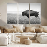 28435251-MGV-CV-36X24-Bison In Prairie Wall Art Canvas Print, Framed Rustic Wildlife Art Picture Print, Wild Buffalo Perfect Rustic Western Decor