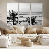 17508038-MGV-CV-36X24-Tropical Coastline Wall Art Canvas Print, Framed Palm Trees Art Picture Print, Ocean Waves Perfect Minimalist Coastal Decor