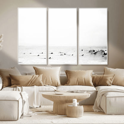 38441169-MGV-CV-36X24-Monochrome Swimming Wall Art Canvas Print, Framed Ocean Horizon Art Picture Print, Moody Coastal Perfect Minimalist Coastal Decor