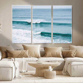73692470-MGV-CV-36X24-Ocean Swell Wall Art Canvas Print, Framed Surf Waves Art Picture Print, Blue Water Perfect Coastal Dynamic Decor Artwork